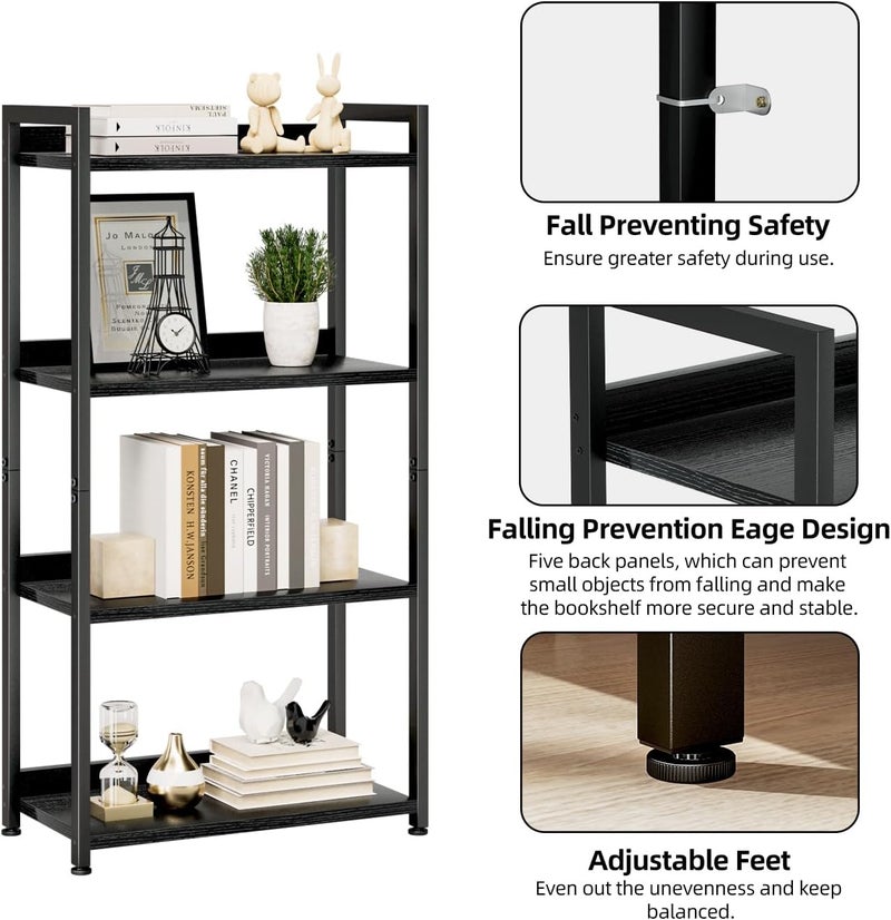 NUMENN Bookshelf, 4 Tier Bookshelves, Home Office Bookcase Shelf Storage Organizer, Free Standing Storage Shelving Unit for Bedroom, Living Room and Home Office, Black - Image 5
